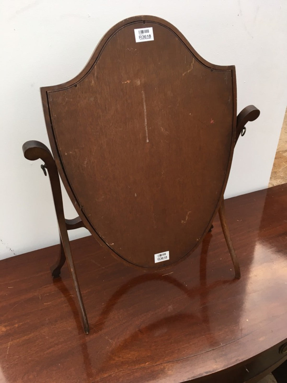Antique Old Mahogany Cheval Dressing Table Shield Shaped Mirror 68.5x55.5cm