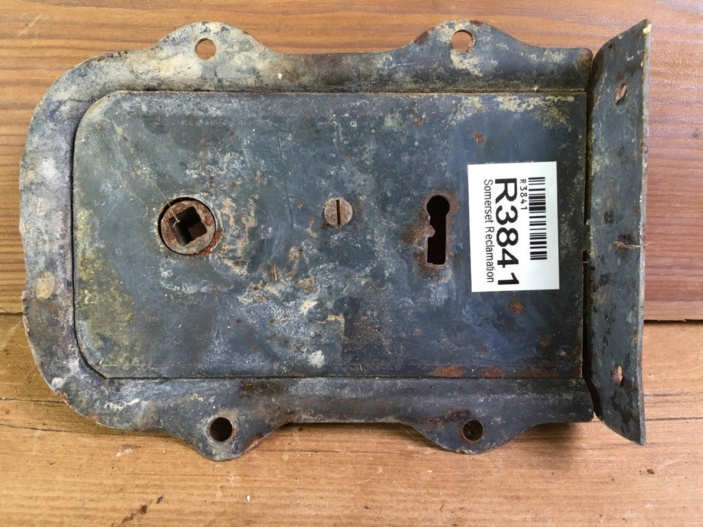 4 1/2“ X 6 1/8” Salvaged Victorian Steel & Brass Left Hand Door Lock No Key