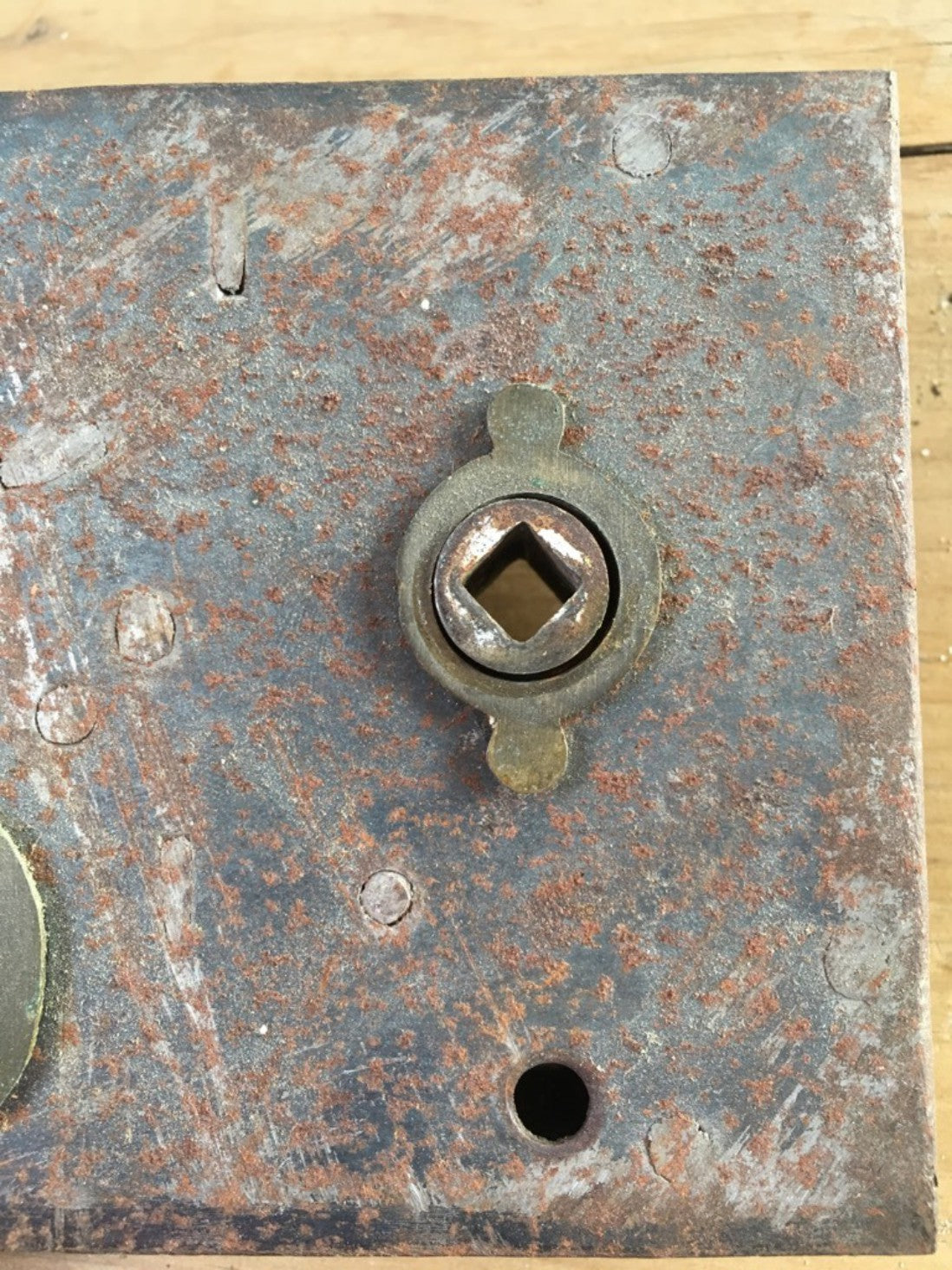 10.5x15.4cm Large Salvaged Victorian Steel & Brass Door Lock Left Hand No Key