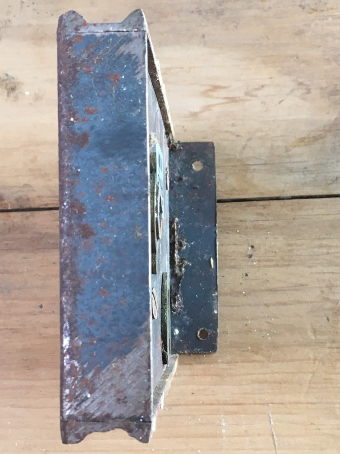 10.5x15.4cm Large Salvaged Victorian Steel & Brass Door Lock Left Hand No Key