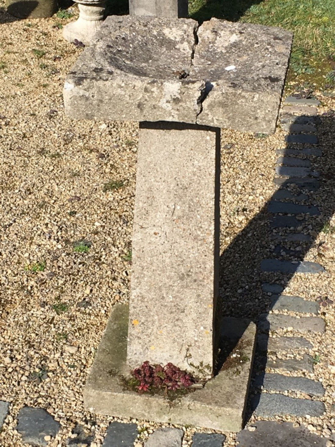 Salvaged Old Concrete 2’9” Tall Weathered Square Bird Bath