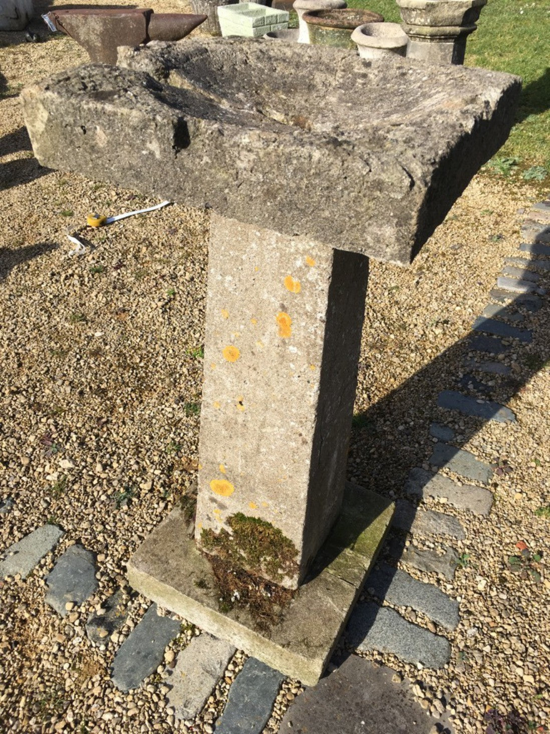 Salvaged Old Concrete 2’9” Tall Weathered Square Bird Bath