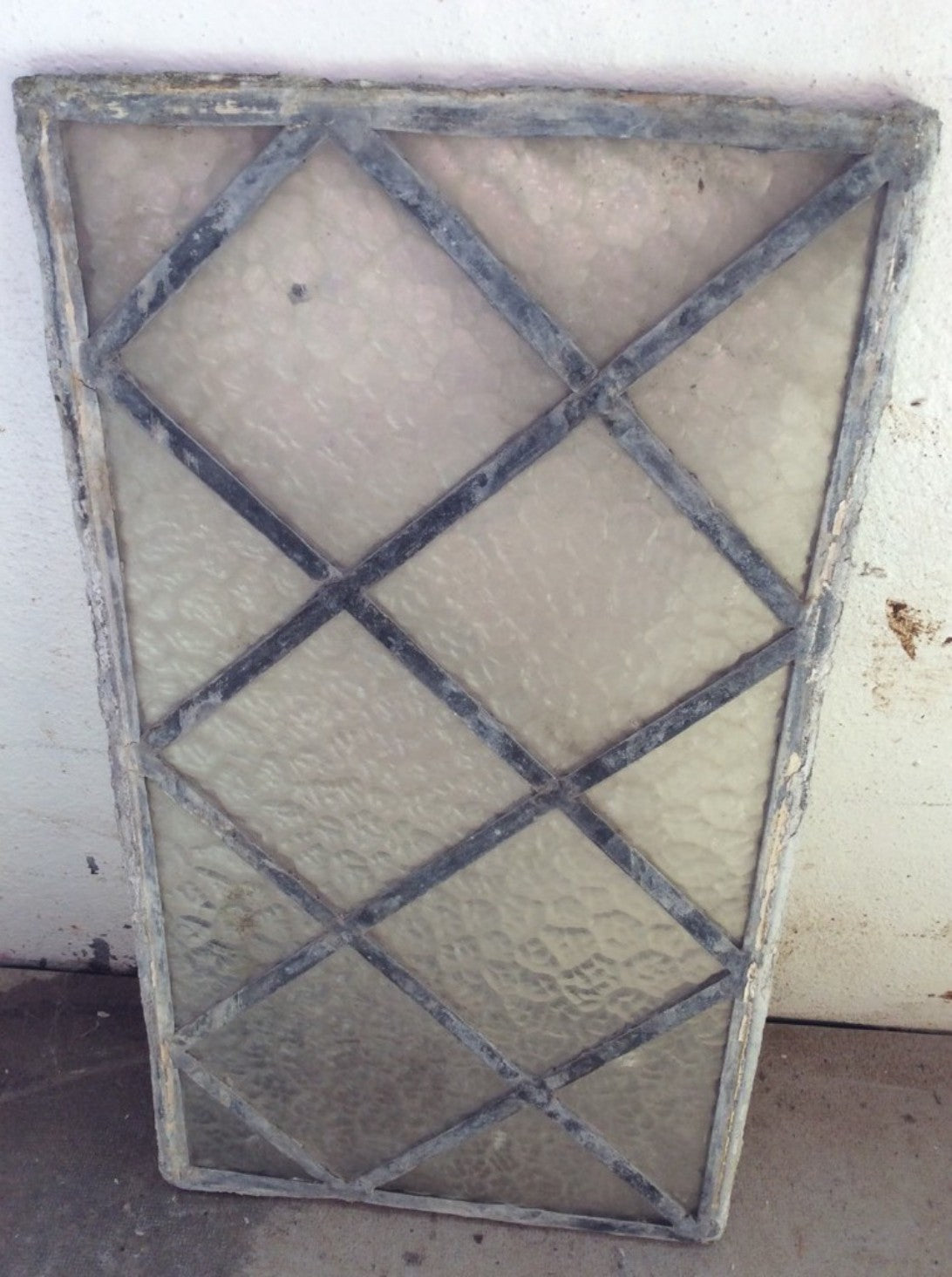 40.4cm X 22.5cm Salvaged Old Antique Translucent Pane Leaded Glass Window