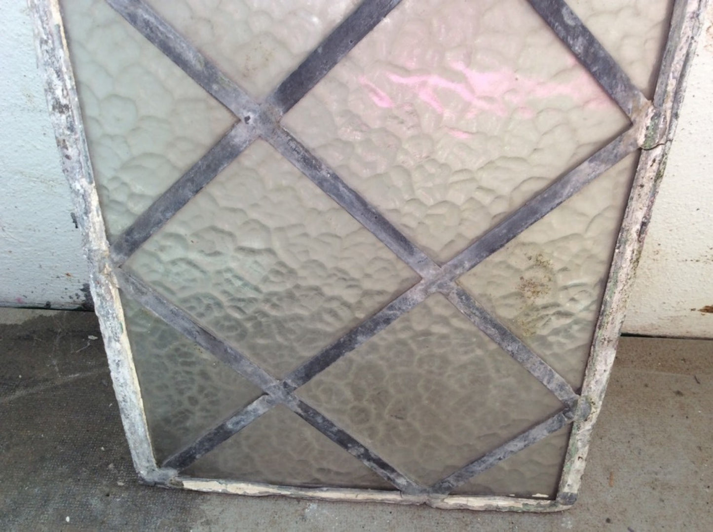 40.4cm X 22.5cm Salvaged Old Antique Translucent Pane Leaded Glass Window