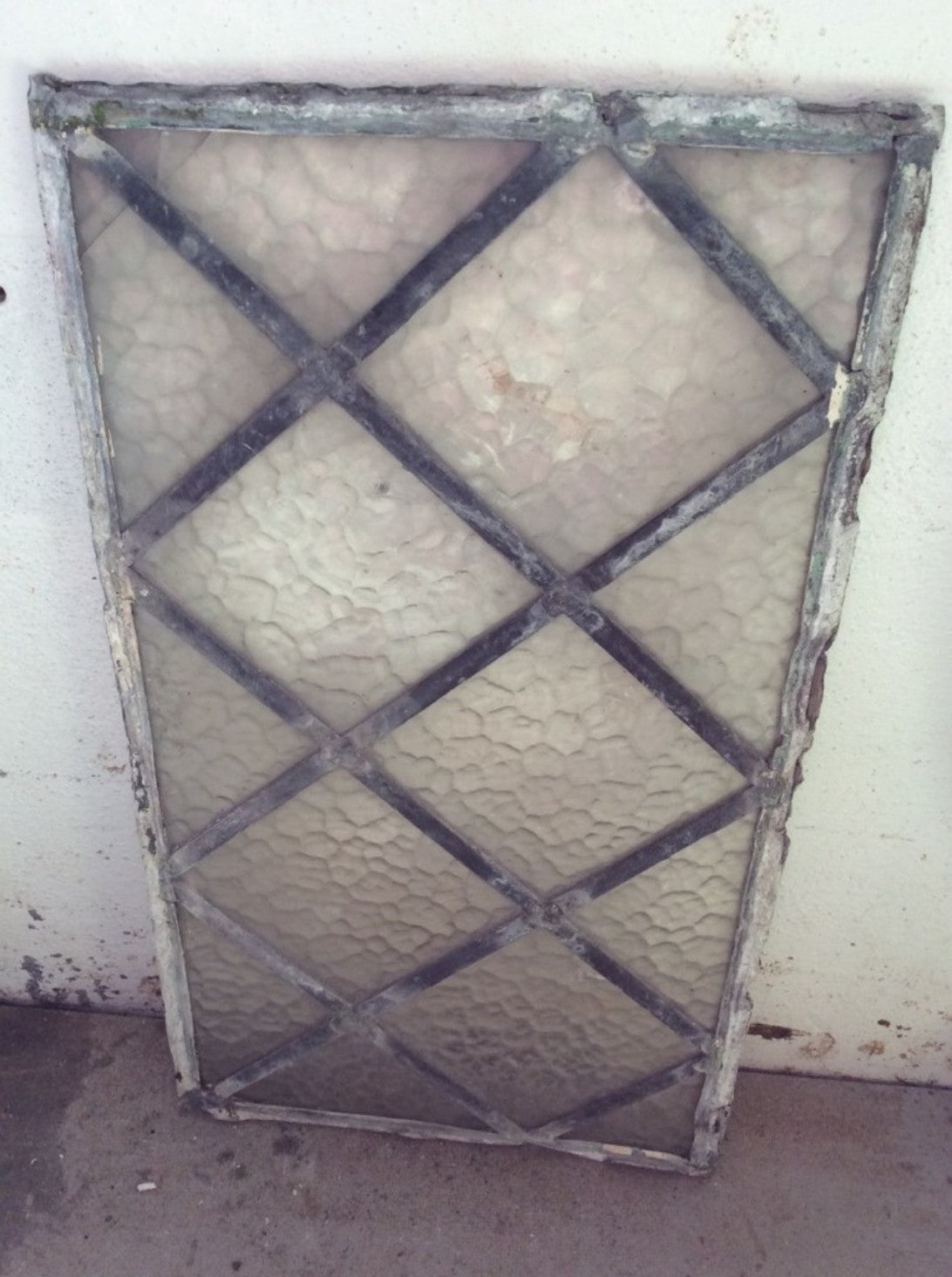 40cm X 22.5cm Salvaged Old Antique Leaded Translucent Glass Window 14 Panes