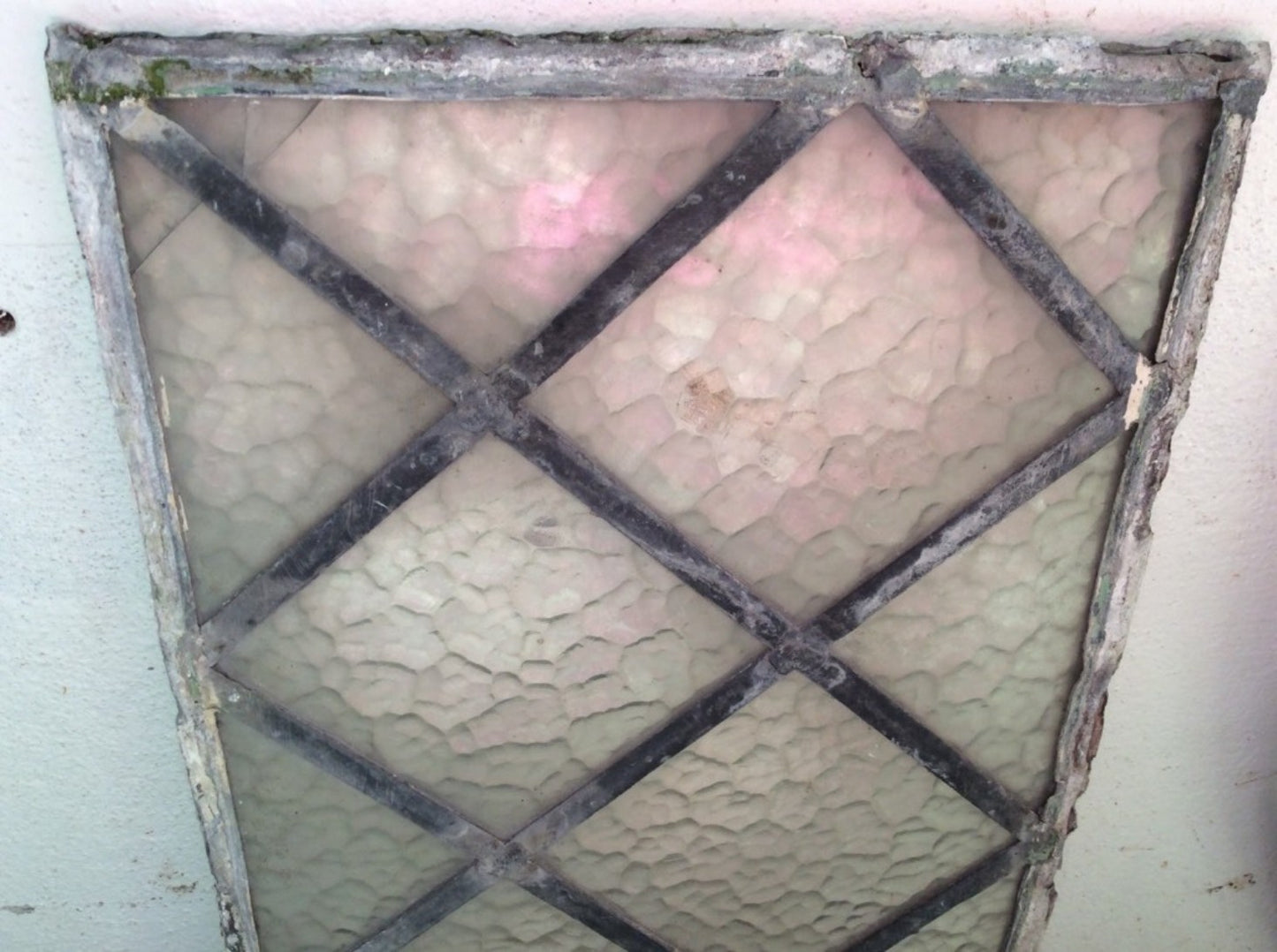 40cm X 22.5cm Salvaged Old Antique Leaded Translucent Glass Window 14 Panes