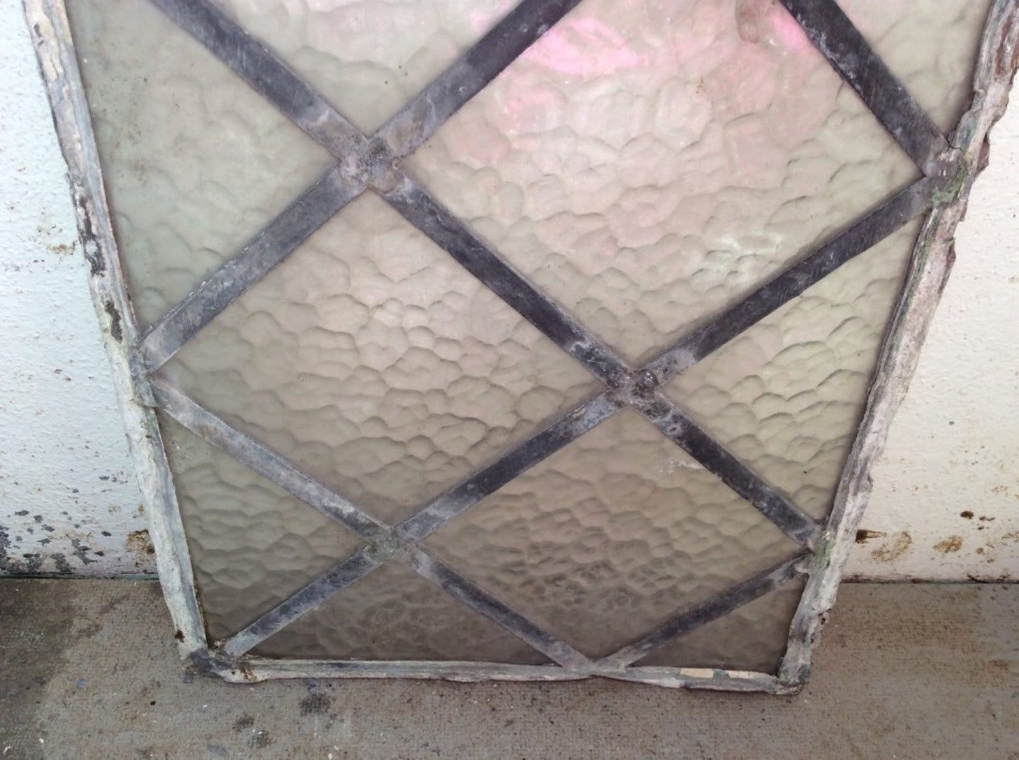 40cm X 22.5cm Salvaged Old Antique Leaded Translucent Glass Window 14 Panes