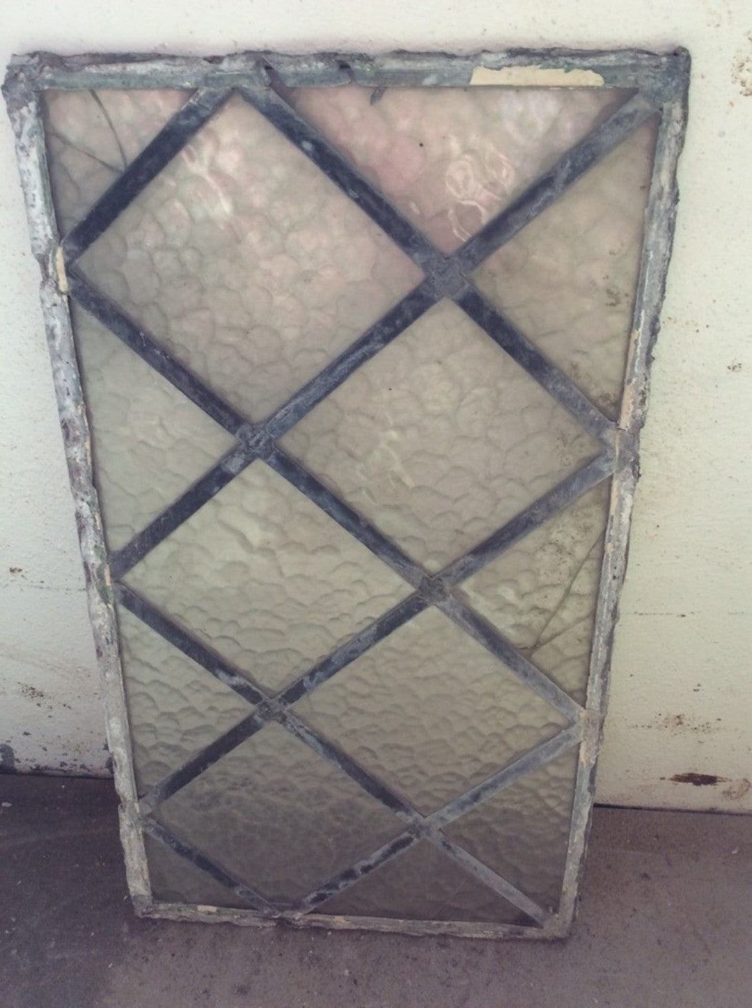 39.7cm By 22.5cm Salvaged Old Antique Translucent Glass Leaded Window 14 Panes