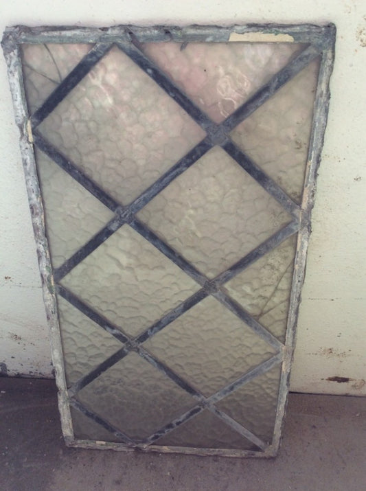 39.7cm By 22.5cm Salvaged Old Antique Translucent Glass Leaded Window 14 Panes