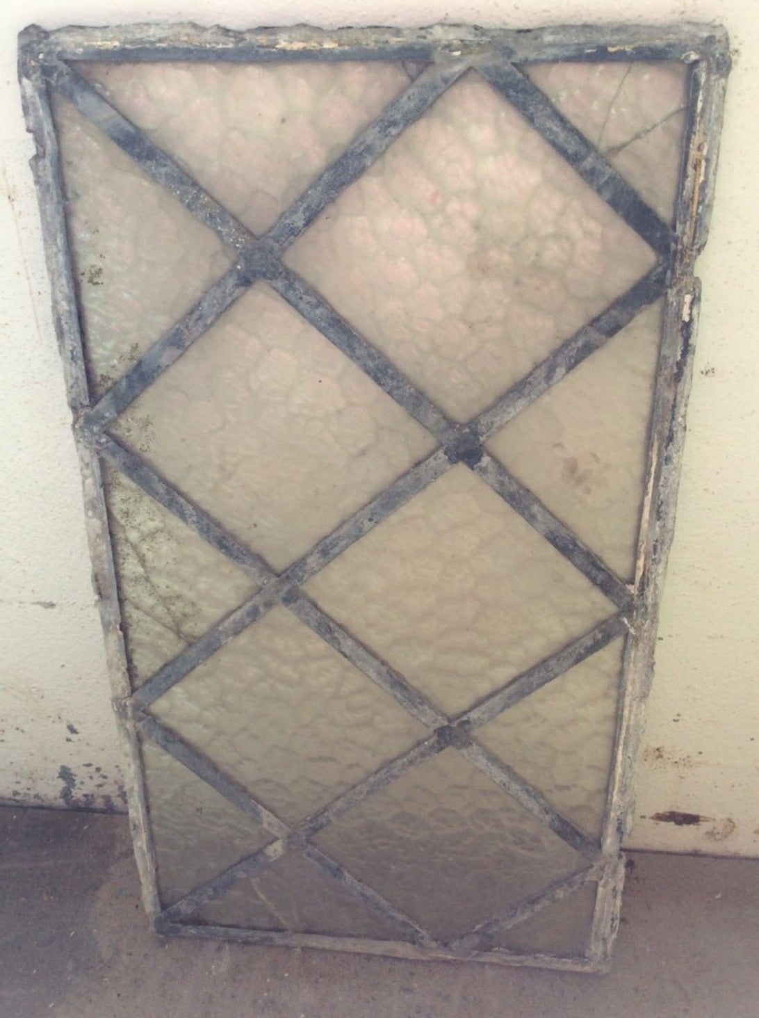 39.7cm By 22.5cm Salvaged Old Antique Translucent Glass Leaded Window 14 Panes