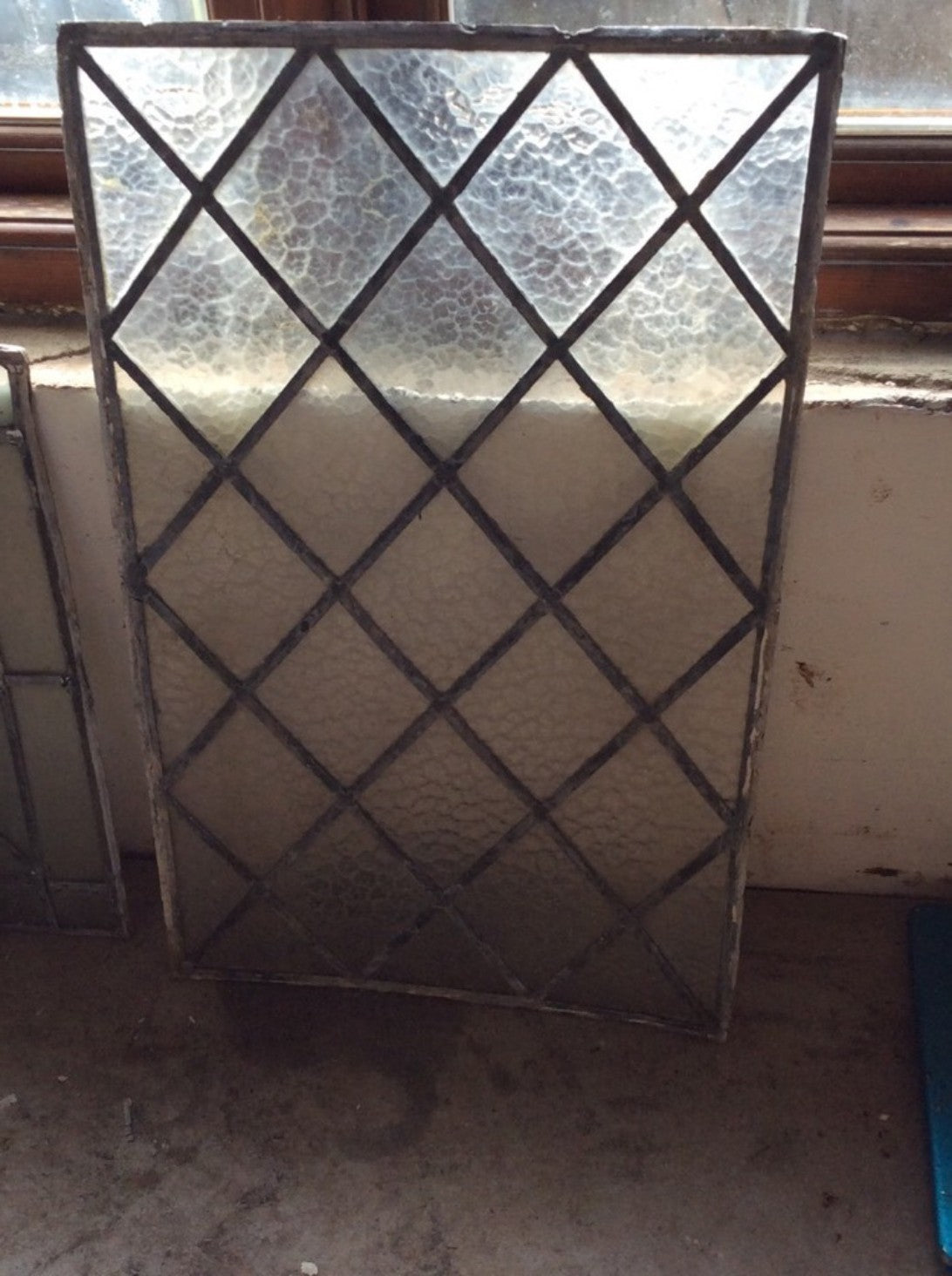 66.3cm By 40.5cm Salvaged Antique Leaded Rectangular Window Translucent Glass