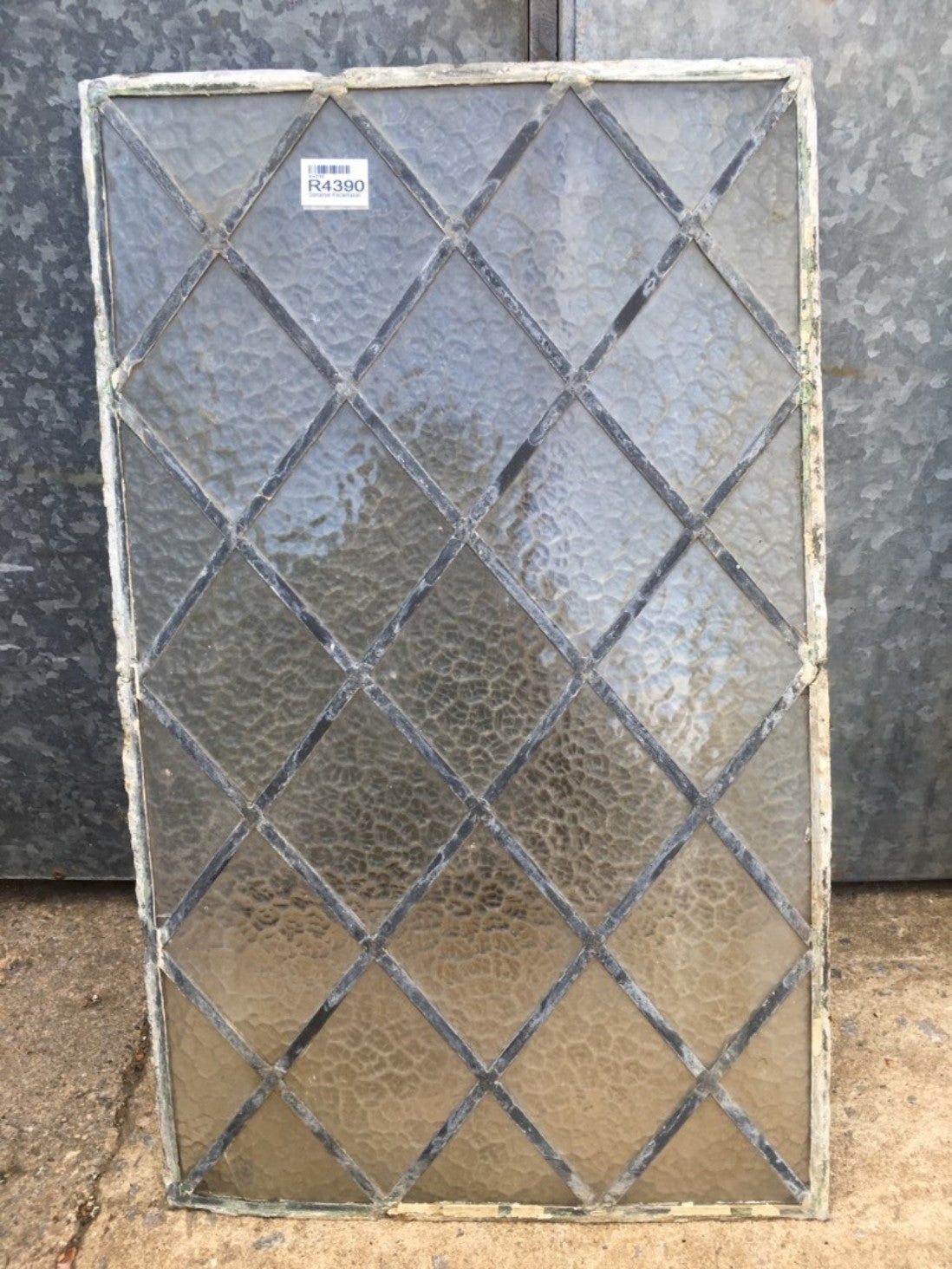 66.3cm By 40.5cm Salvaged Antique Leaded Rectangular Window Translucent Glass