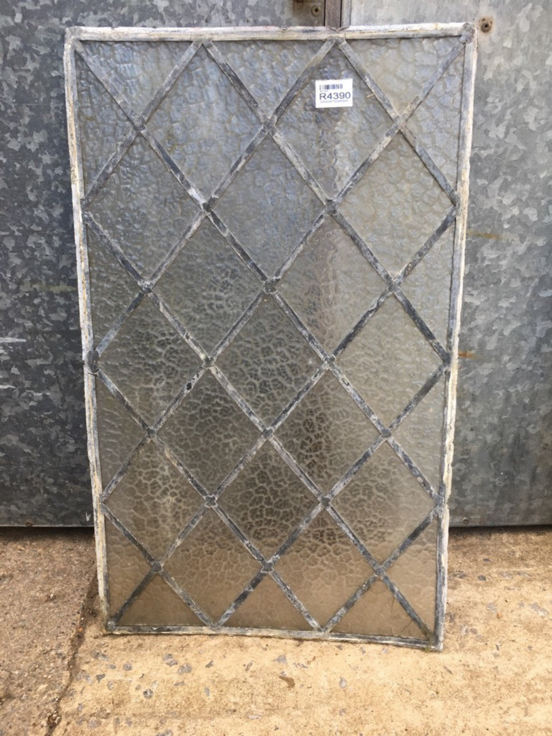 66.3cm By 40.5cm Salvaged Antique Leaded Rectangular Window Translucent Glass