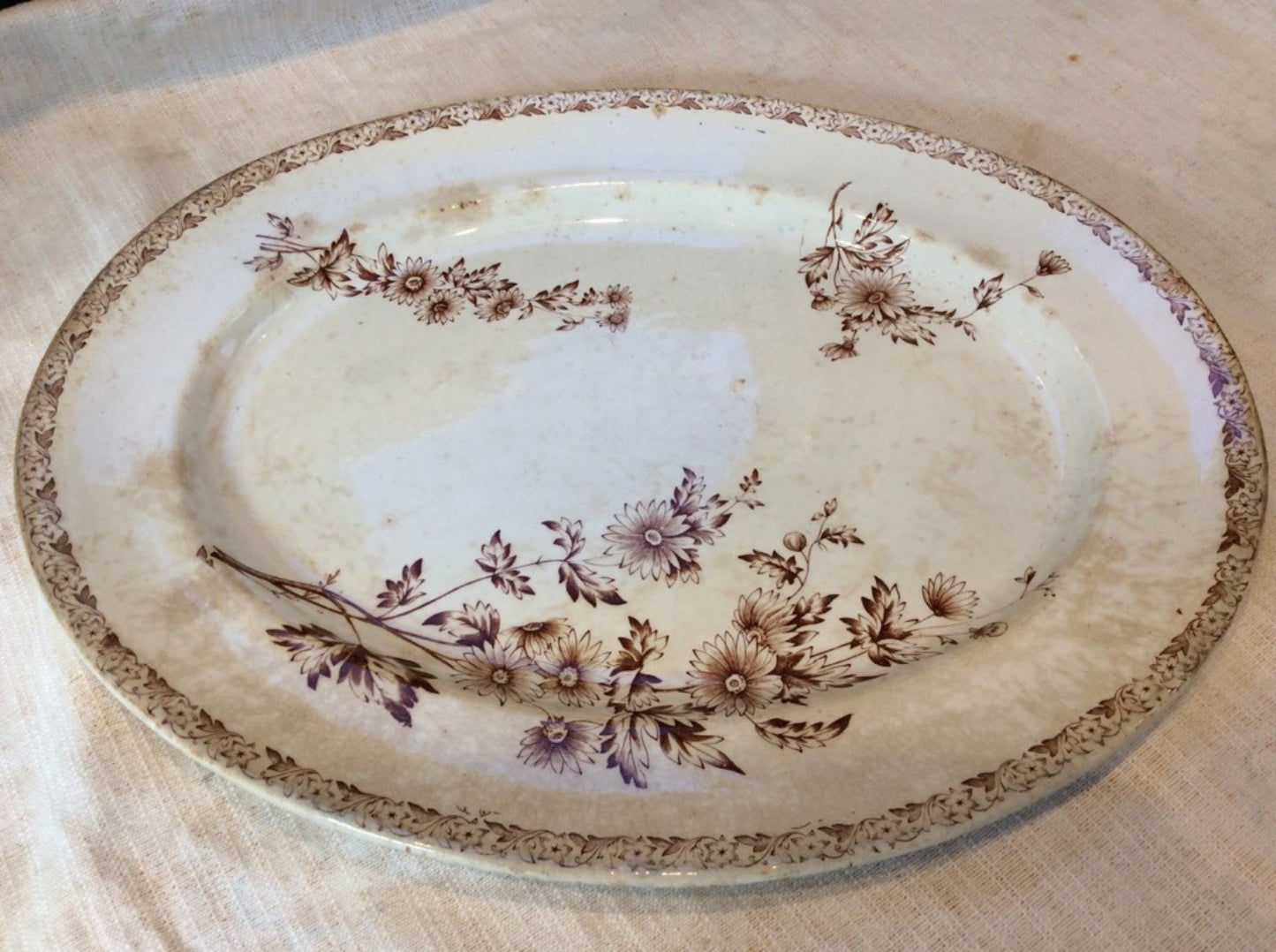 Reclaimed Old China Oval Serving Meat Dish Leaf & Flower Design 41.8cm Long