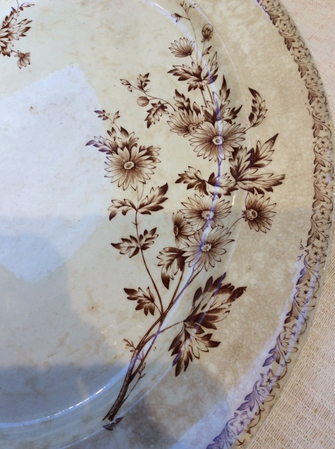 Reclaimed Old China Oval Serving Meat Dish Leaf & Flower Design 41.8cm Long