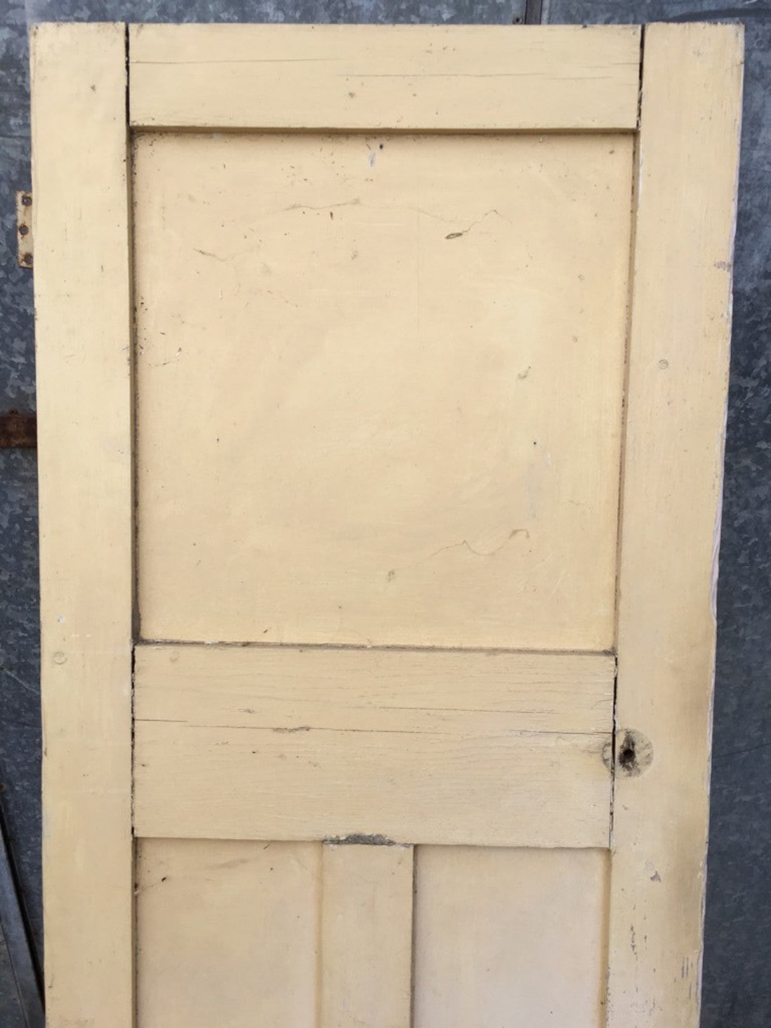 26 7/8”x71 1/4” Reclaimed 1930s Painted Pine Three Panel Short Internal Door