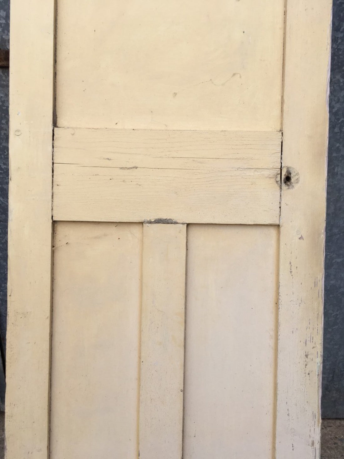 26 7/8”x71 1/4” Reclaimed 1930s Painted Pine Three Panel Short Internal Door