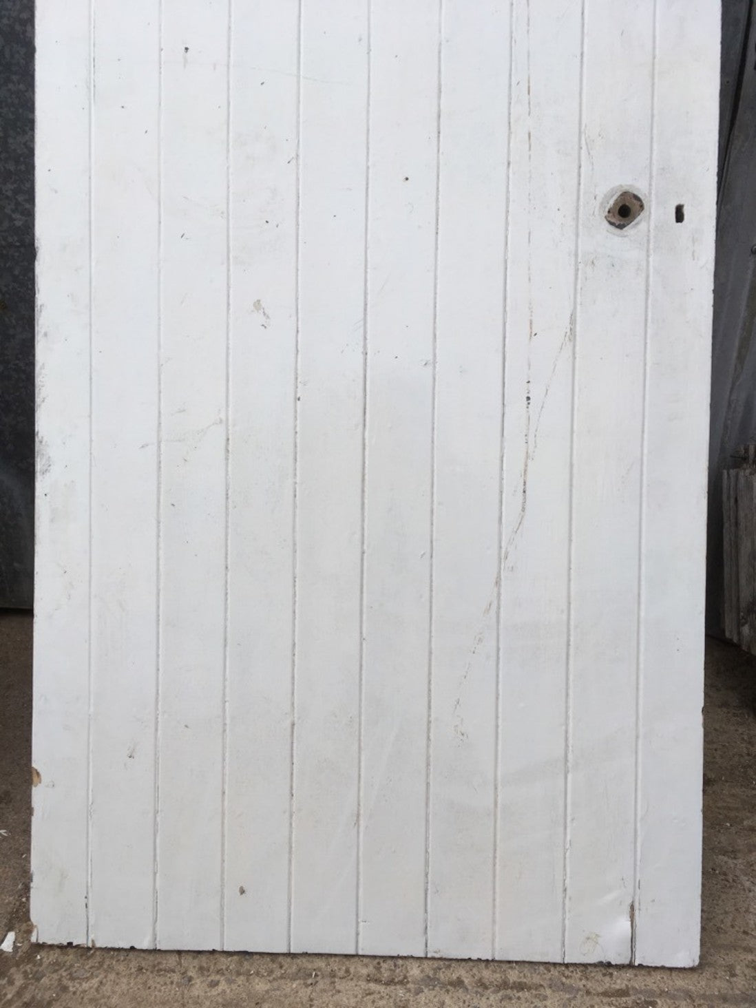 34 1/4”x77 1/8” Reclaimed Old Painted Pine 10 Plank Ledge & Brace Internal Door