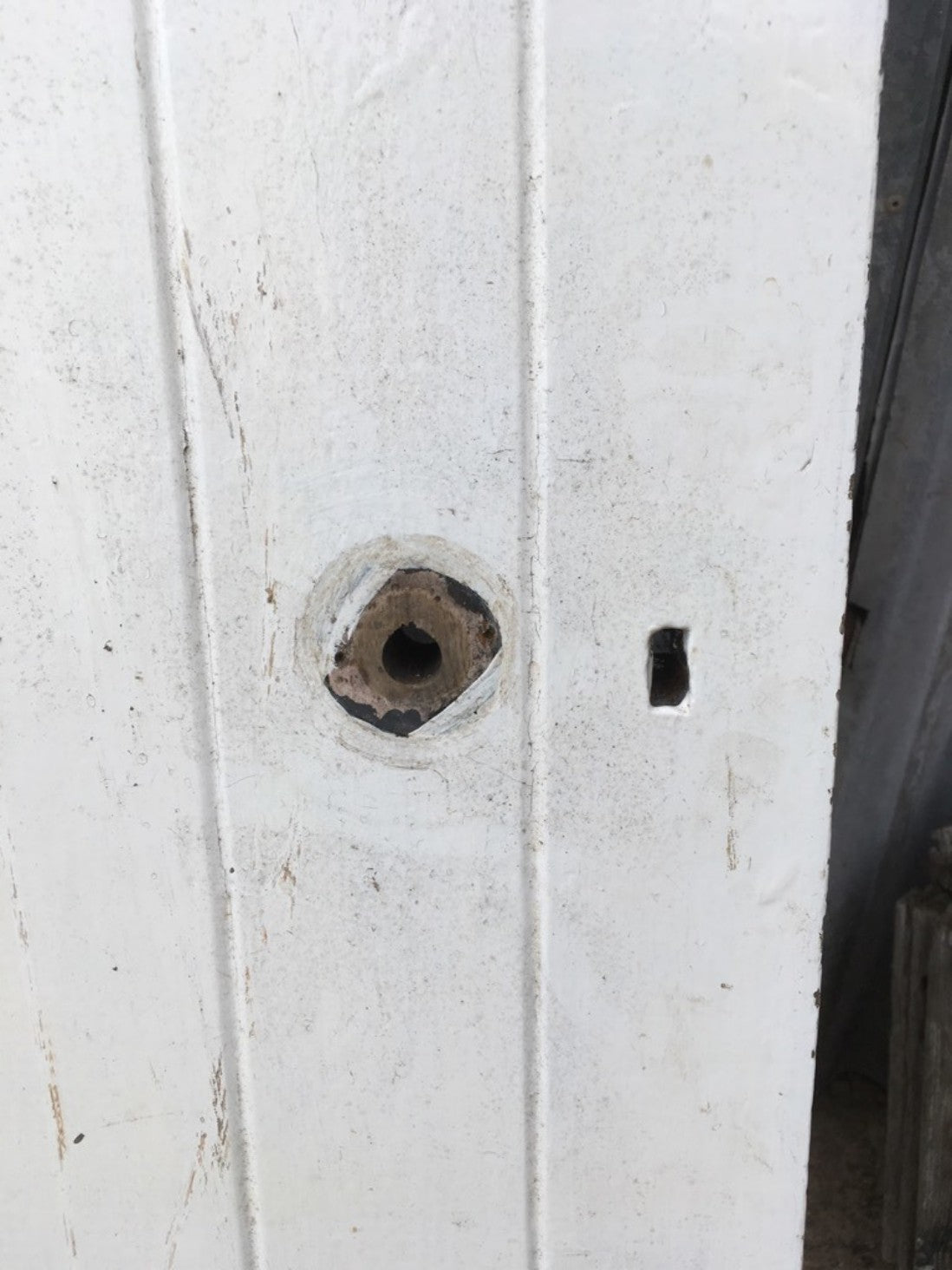 34 1/4”x77 1/8” Reclaimed Old Painted Pine 10 Plank Ledge & Brace Internal Door