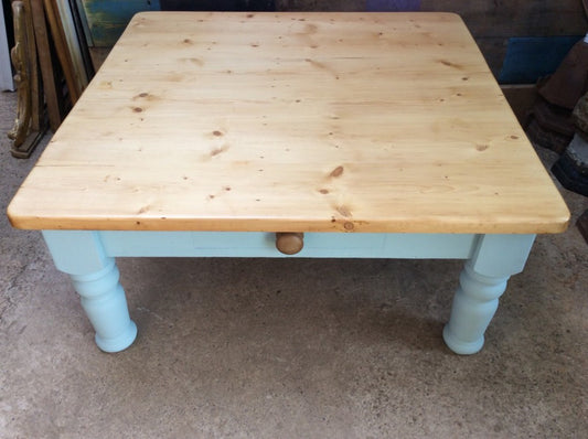 Salvaged Victorian Pine Old Square Painted Coffee Table 46cm X 100cm
