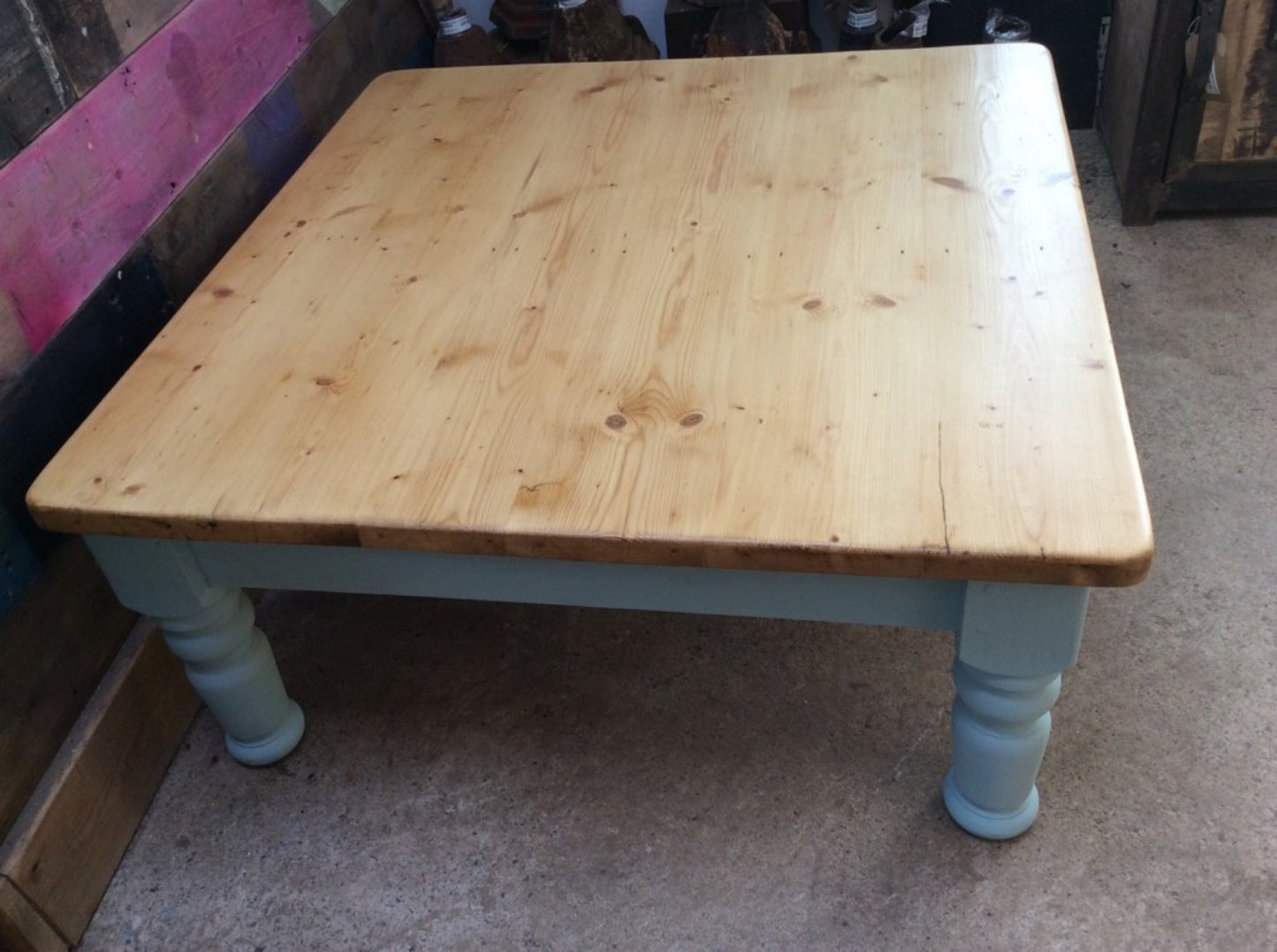 Salvaged Victorian Pine Old Square Painted Coffee Table 46cm X 100cm