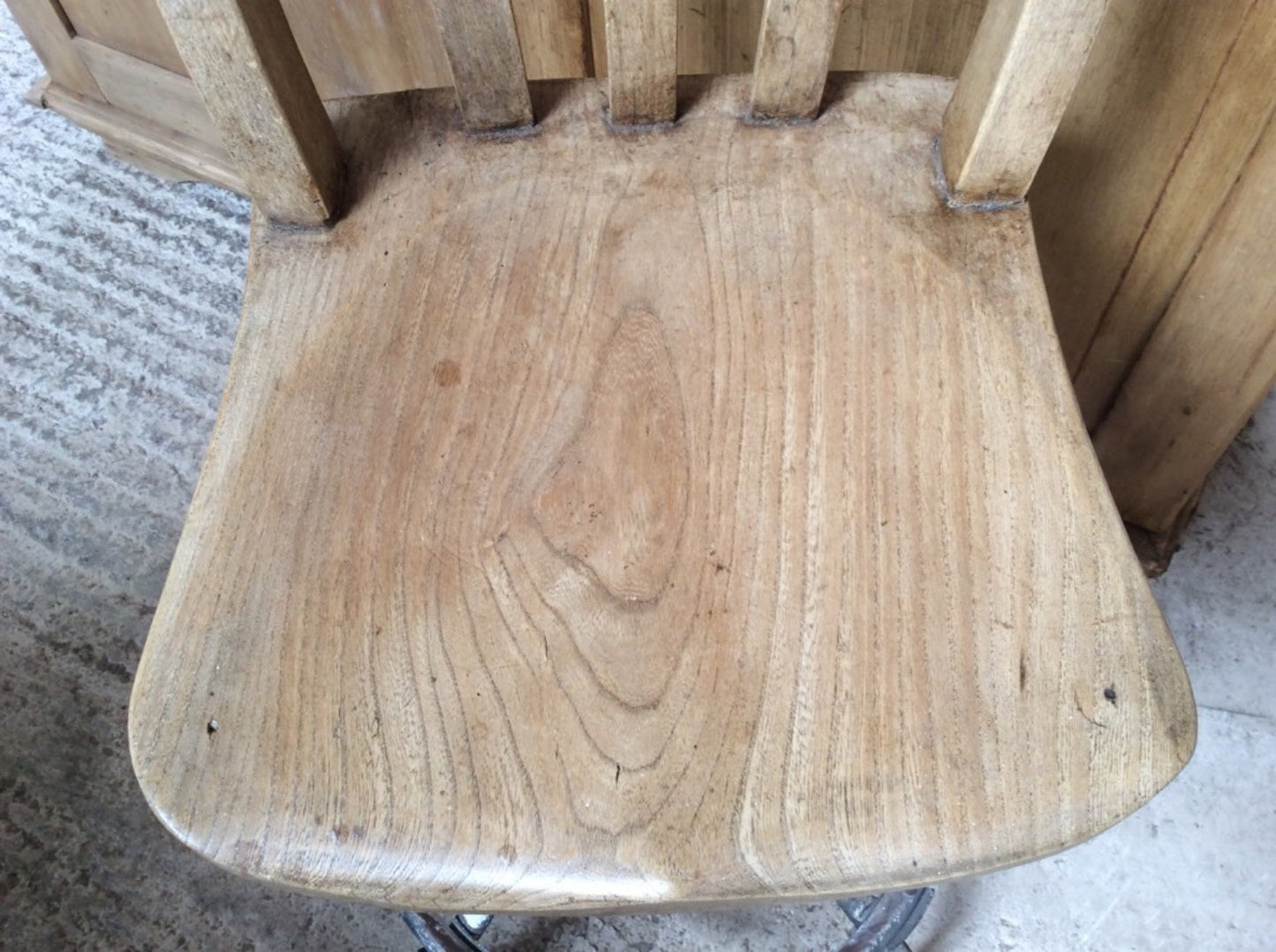 Interesting Old Elm & Beech Steel Slat Back Stool Chair With Metal Legs 42" High