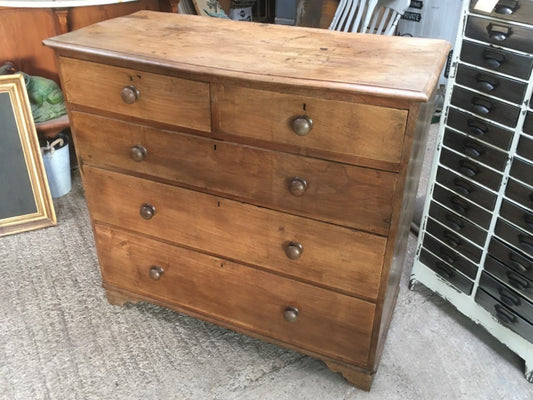 Rare Antique Early Victorian Period Elm 2 Over 3 Chest Of Drawers