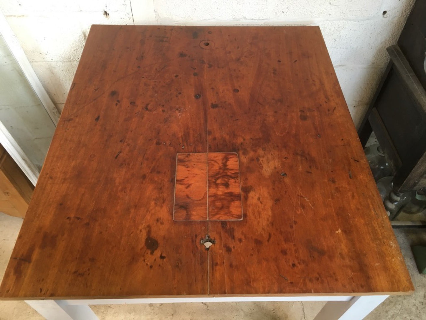36 1/4” By 42” Interesting Old Teak Kitchen Middle Island Table Unit Worktop