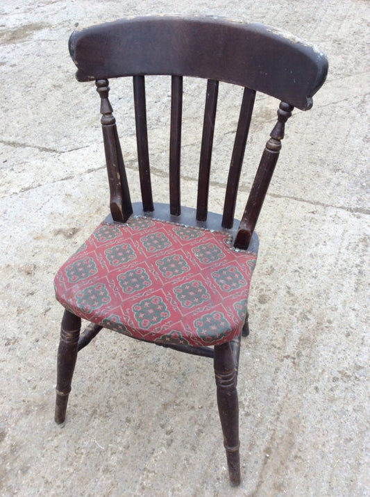 Reclaimed Old Painted Beech Slat Back Farmhouse Kitchen Chair Upholstered Seat