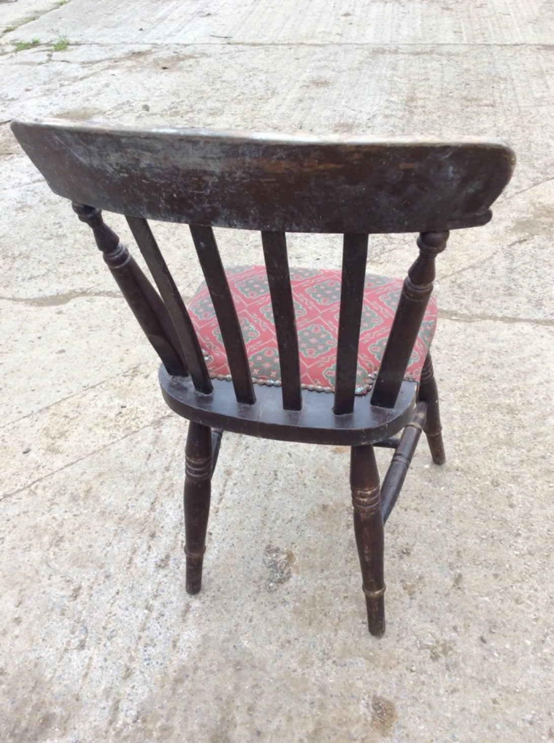 Reclaimed Old Painted Beech Slat Back Farmhouse Kitchen Chair Upholstered Seat