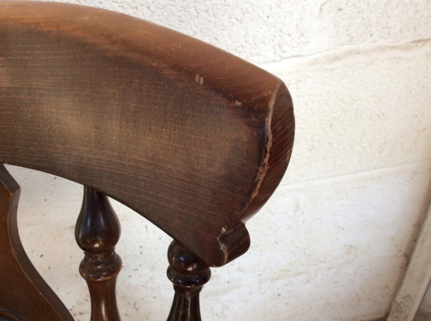 Lovely Old Reclaimed Dark Beech Chair Turned Spindle Legs Upholstered Seat