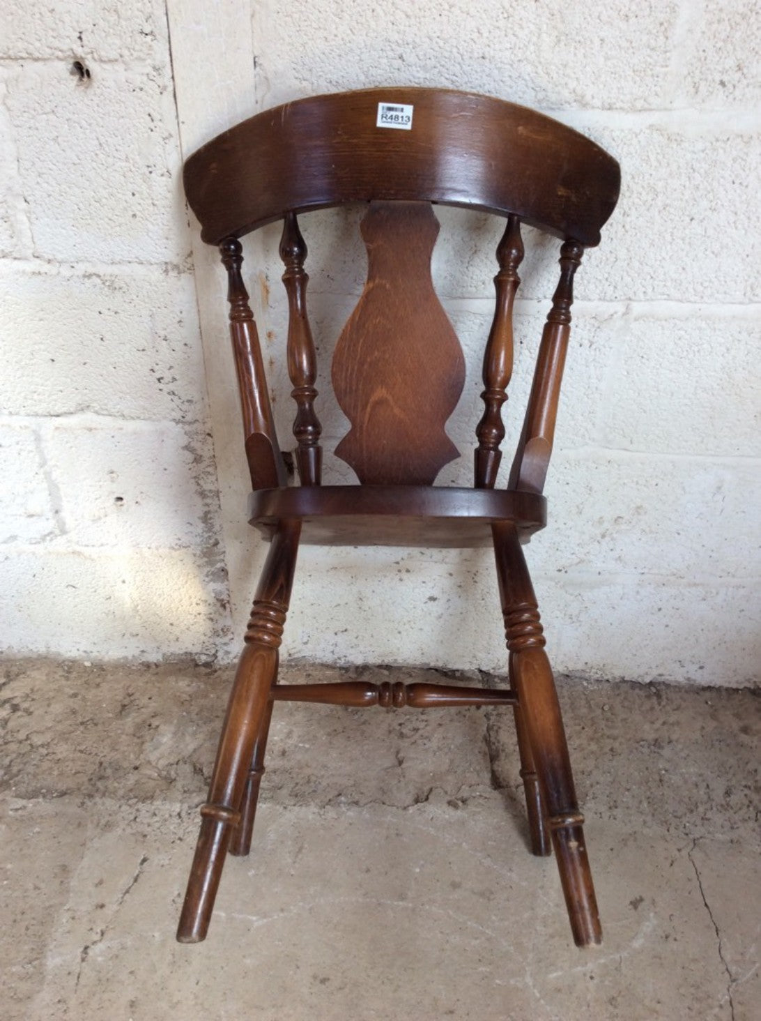 Lovely Old Reclaimed Dark Beech Chair Turned Spindle Legs Upholstered Seat