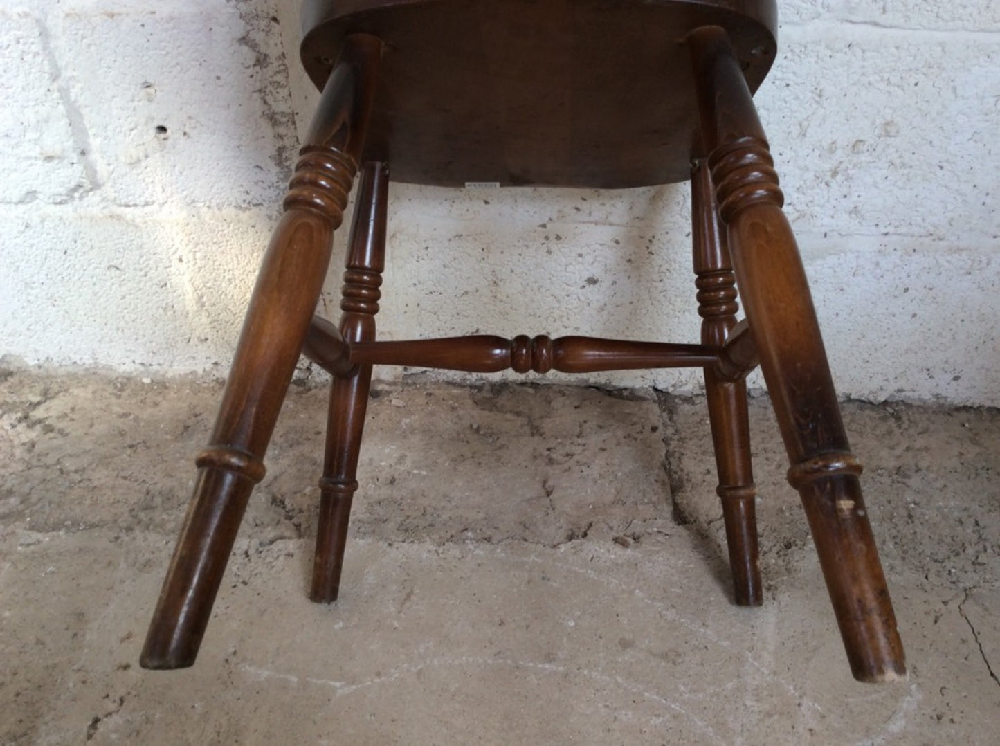 Lovely Old Reclaimed Dark Beech Chair Turned Spindle Legs Upholstered Seat