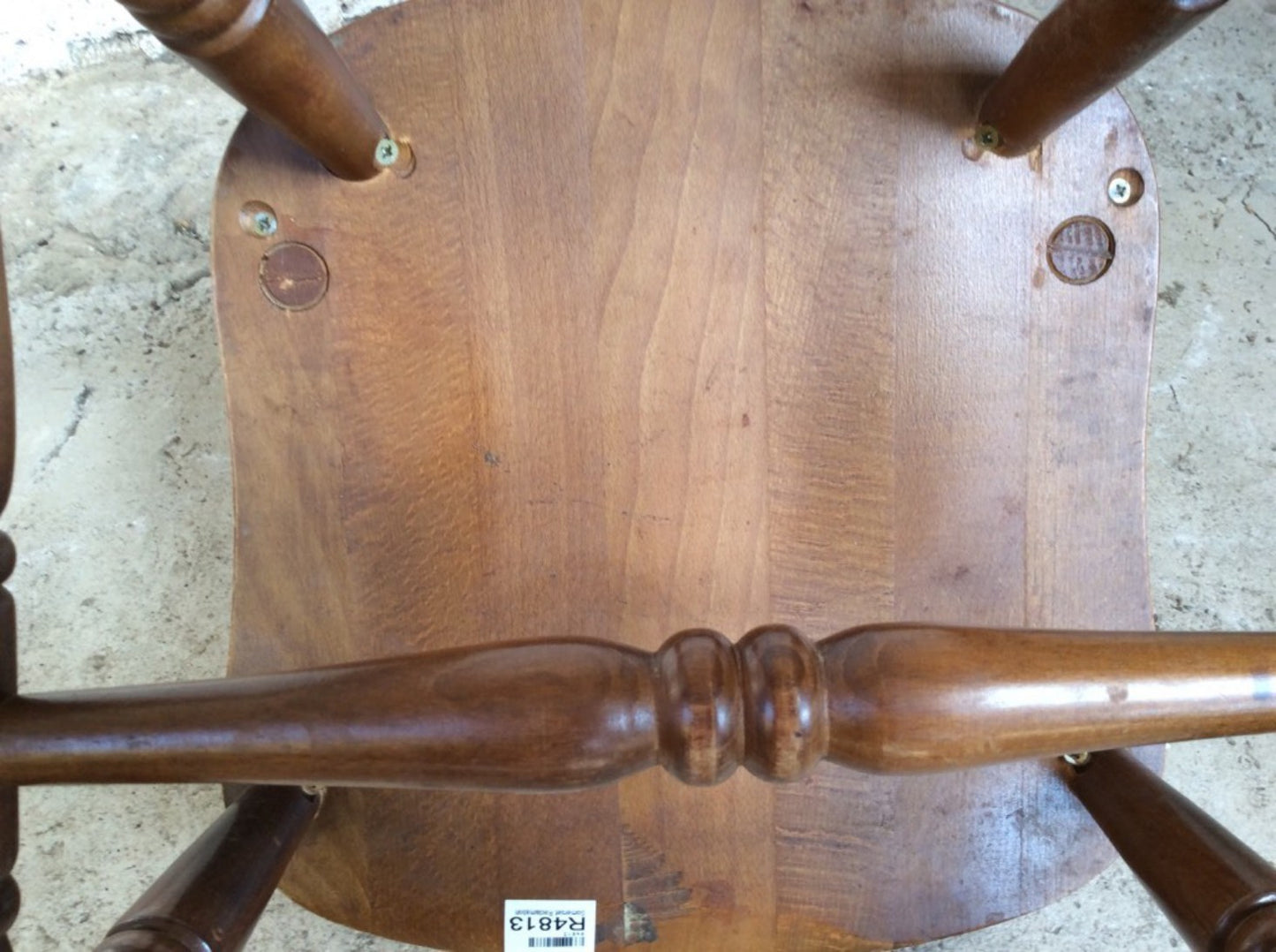 Lovely Old Reclaimed Dark Beech Chair Turned Spindle Legs Upholstered Seat