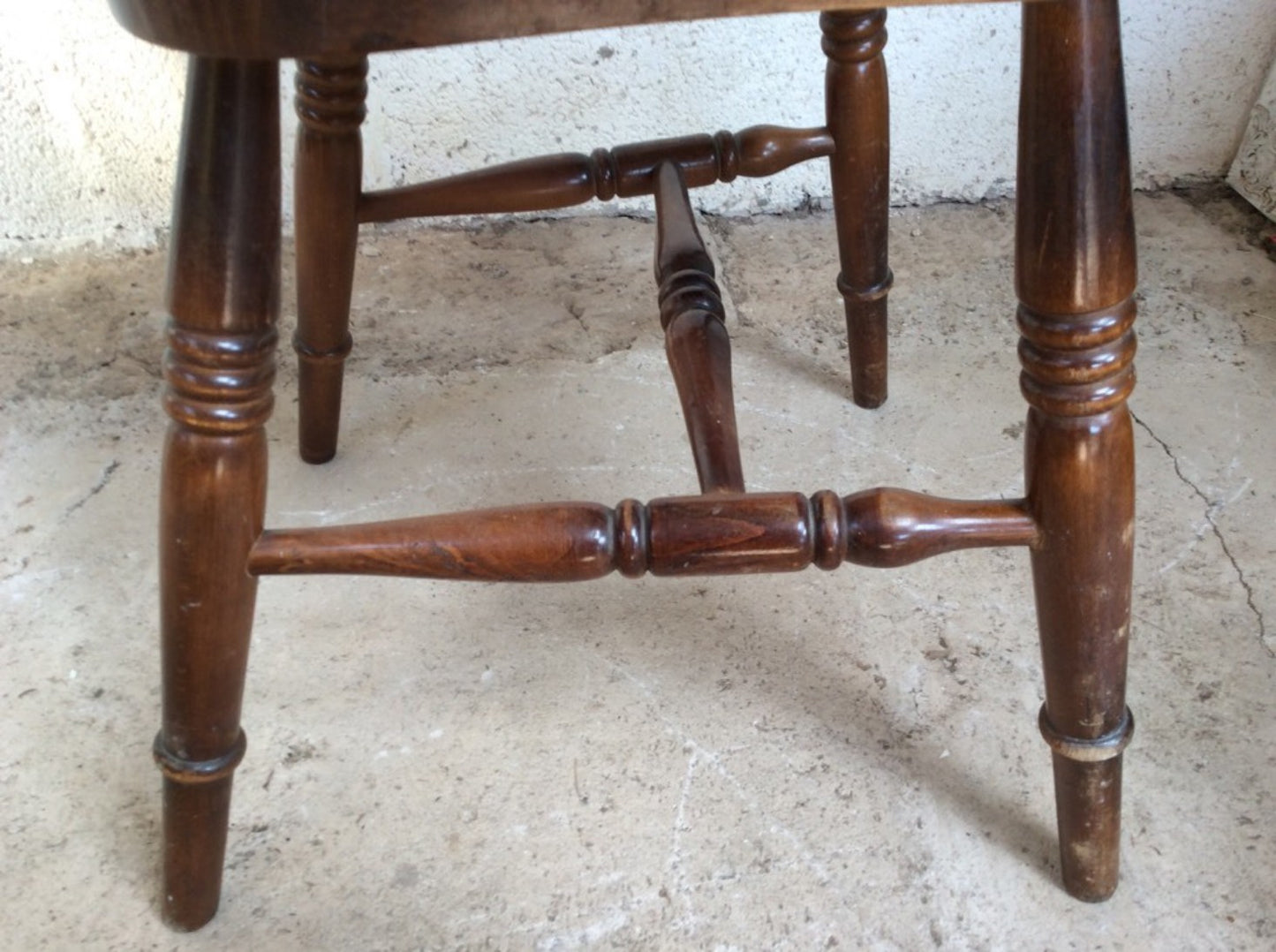 Lovely Old Reclaimed Dark Beech Chair Turned Spindle Legs Upholstered Seat