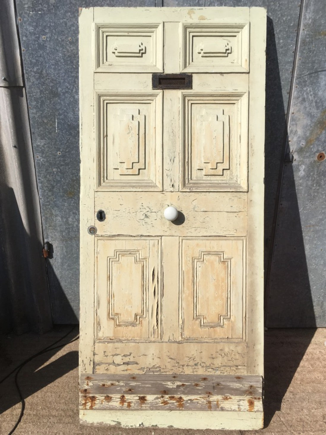 37”x75” Reclaimed Victorian Pine External Front Door Painted Cream & Blue