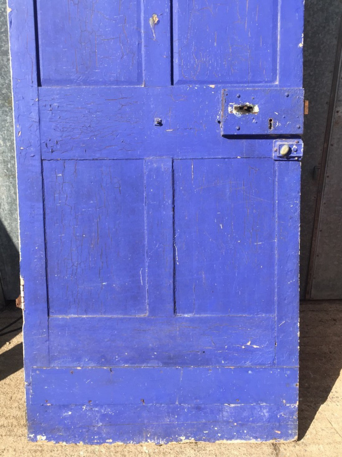 37”x75” Reclaimed Victorian Pine External Front Door Painted Cream & Blue