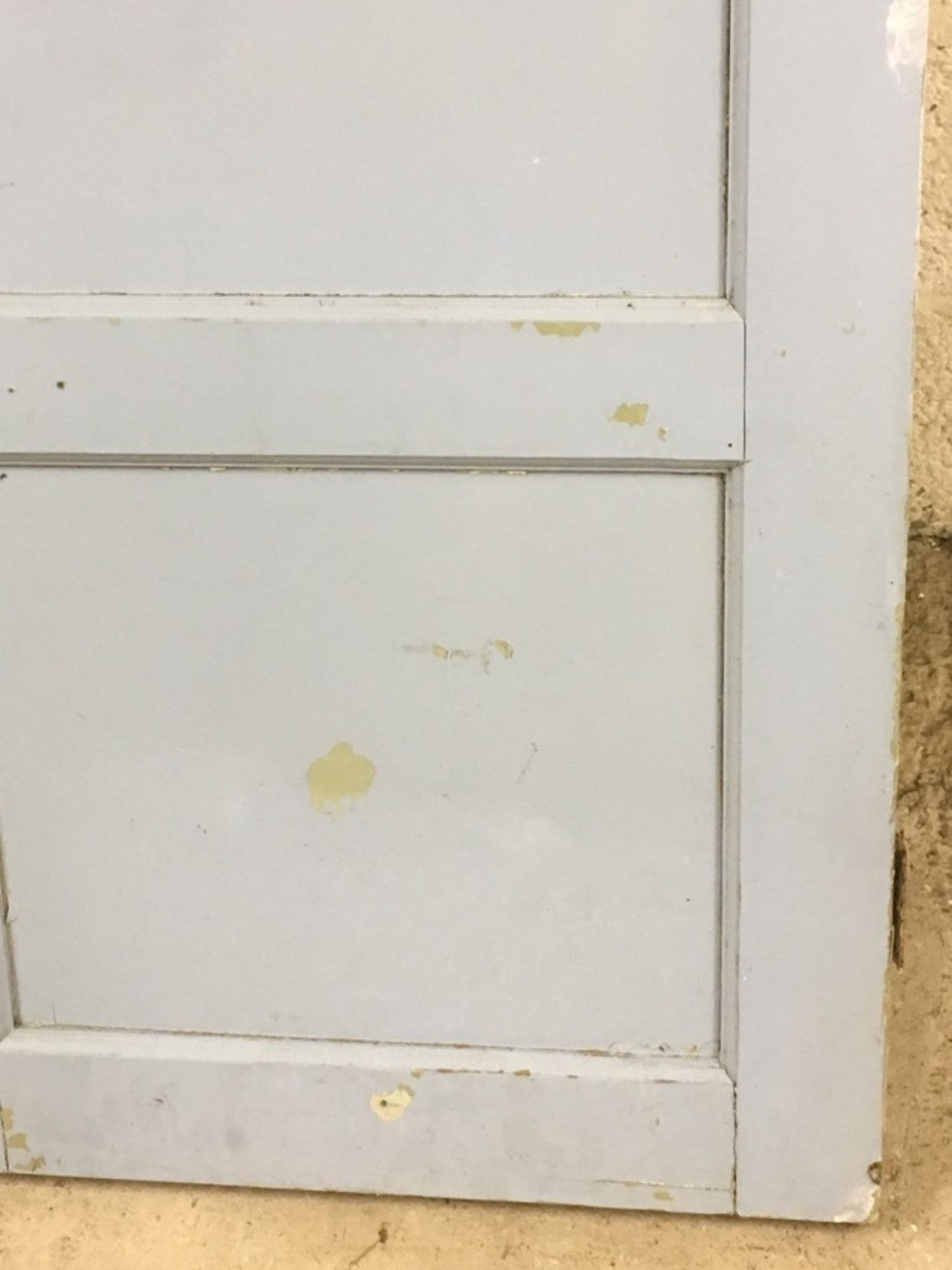 23 3/4”x38 1/2” Reclaimed 1970s Painted Pine Two Panel 1 Over 1 Internal Door