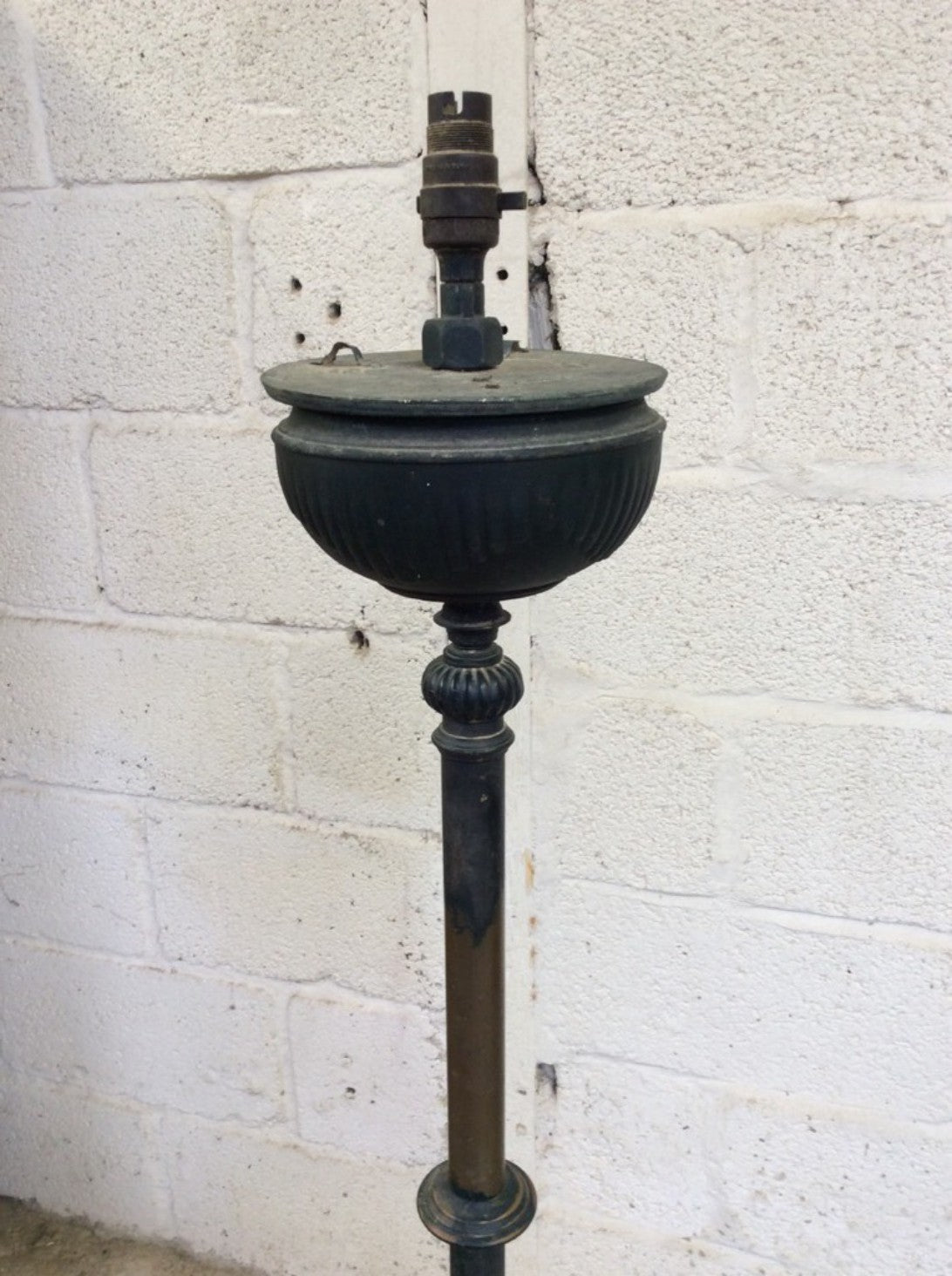 54 5/8” High Reclaimed Old Vintage Tarnished Brass Fancy Lamp Stand
