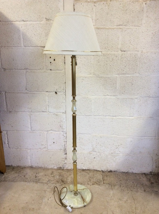 Vintage Retro Style Marble Brass & Natural Onyx Free Standing Floor Lamp & Shade