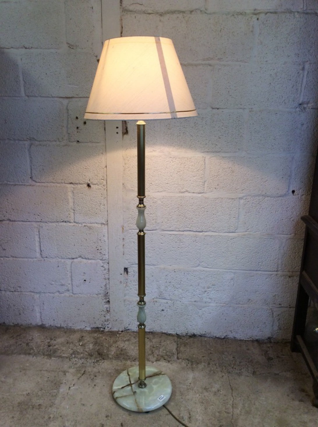 Vintage Retro Style Marble Brass & Natural Onyx Free Standing Floor Lamp & Shade