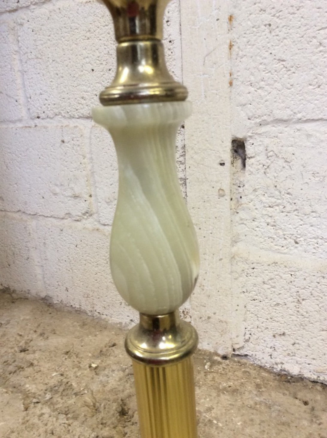 Vintage Retro Style Marble Brass & Natural Onyx Free Standing Floor Lamp & Shade