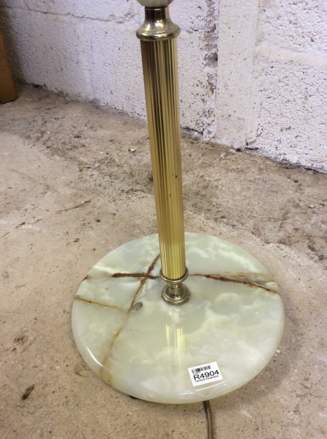 Vintage Retro Style Marble Brass & Natural Onyx Free Standing Floor Lamp & Shade