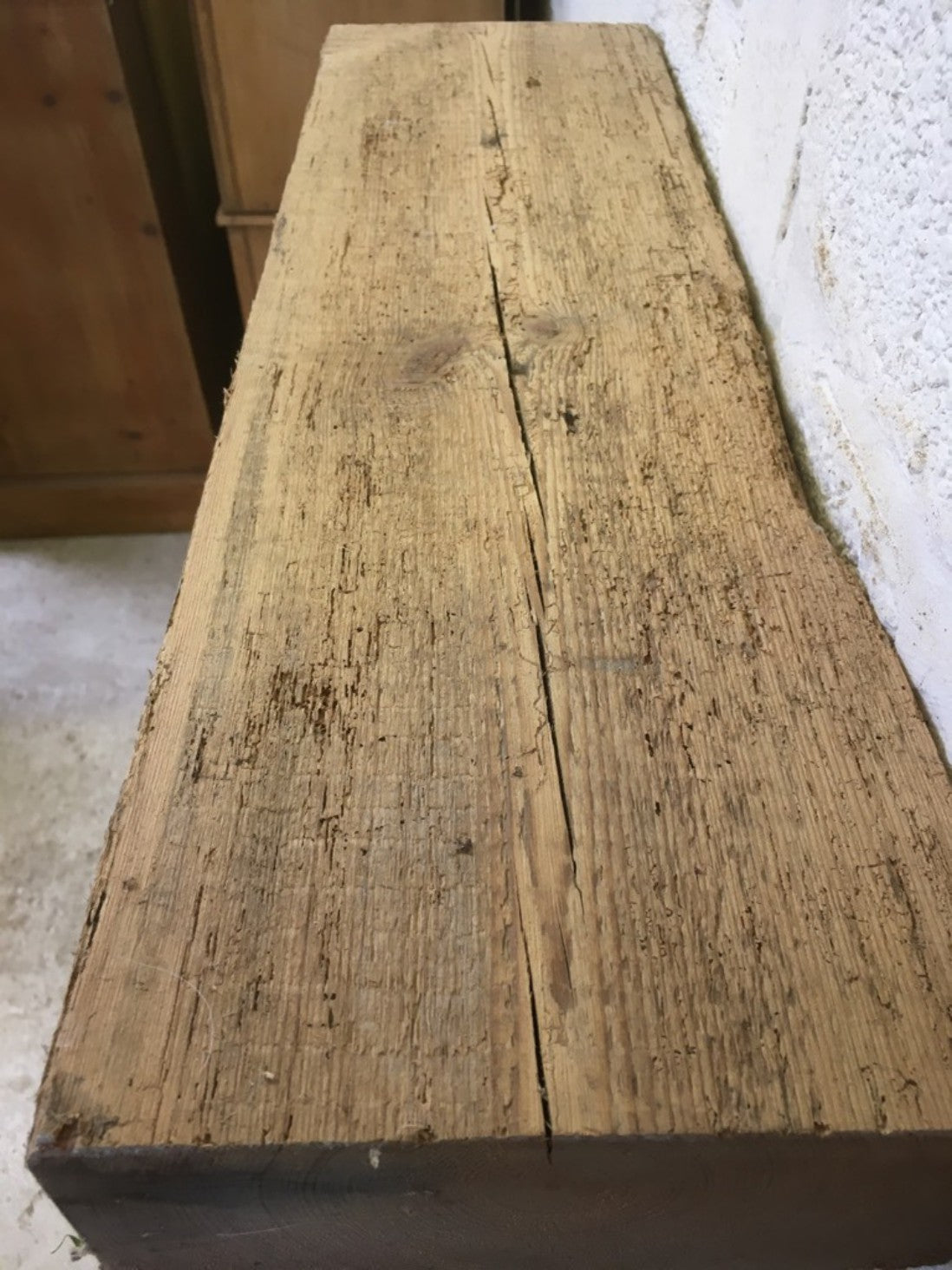 2ft Or 61cm By 6 7/8” By 2 7/8” Old Reclaimed Rustic Pine Mantel Shelf Wormy