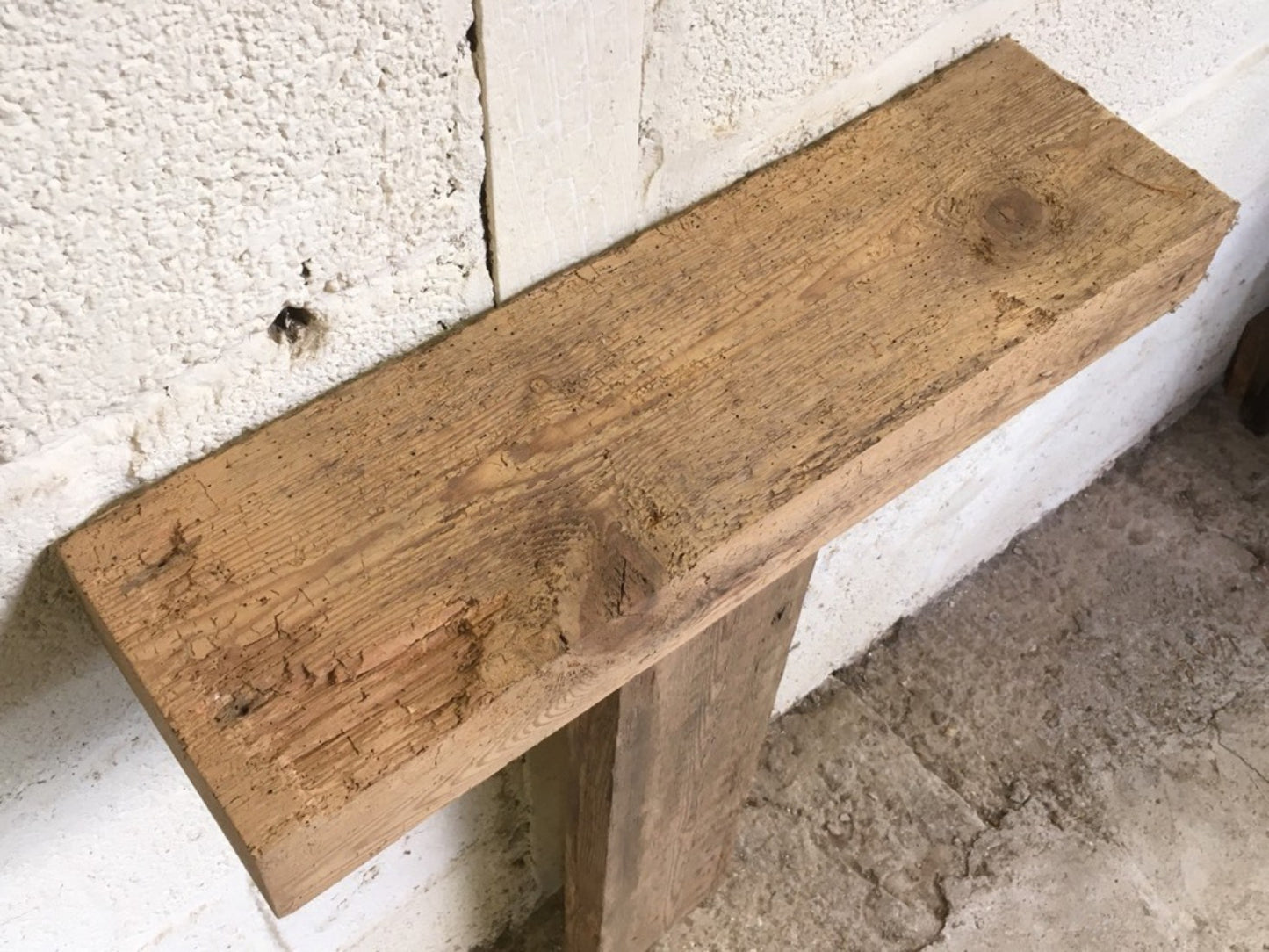 2ft X 6 7/8” X 2 7/8” Length Reclaimed Old Rustic Pine Mantel Shelf Wormy