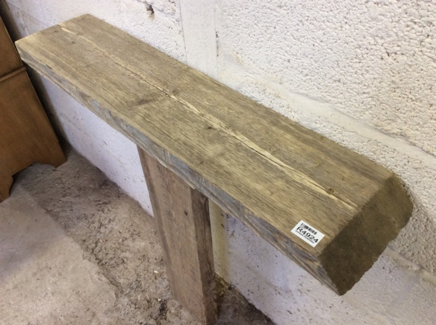 2ft 10 1/8" Or 86.7cm Long Reclaimed Old Rustic Pine Silvered Mantel Shelf
