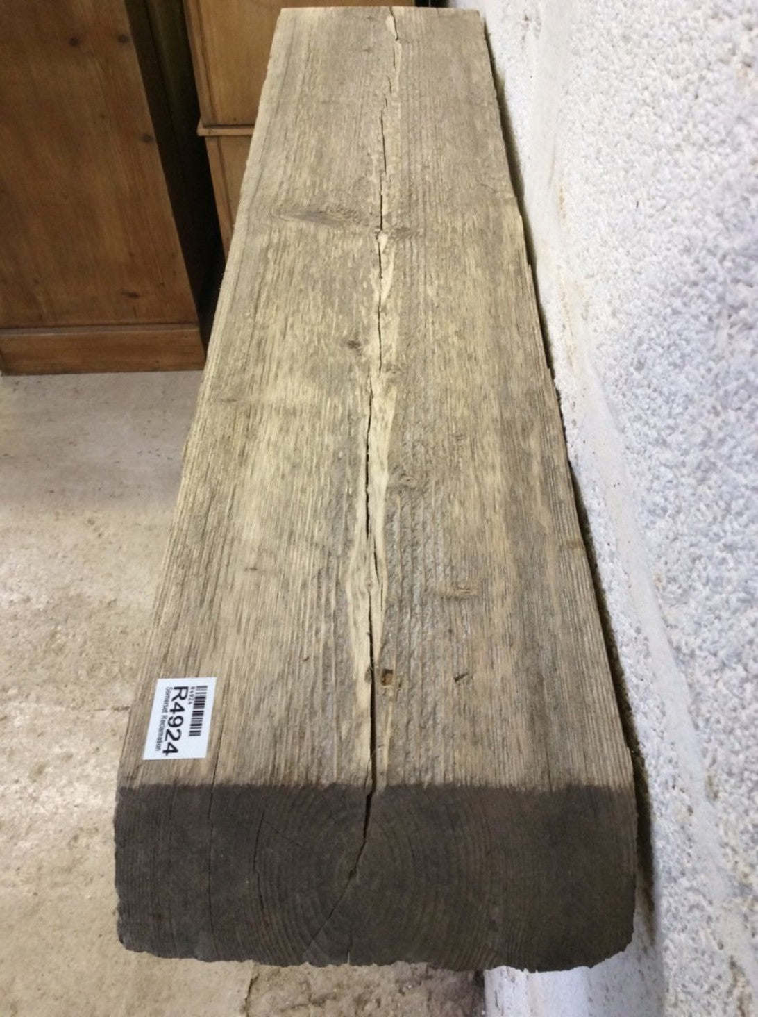 2ft 10 1/8" Or 86.7cm Long Reclaimed Old Rustic Pine Silvered Mantel Shelf