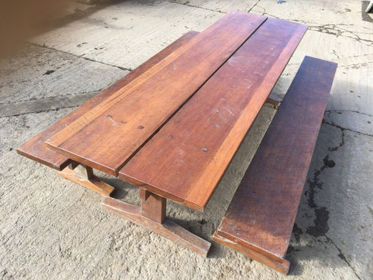 259cm By 75.5cm Amazing Old Reclaimed 8’ Hardwood Table & Two Benches