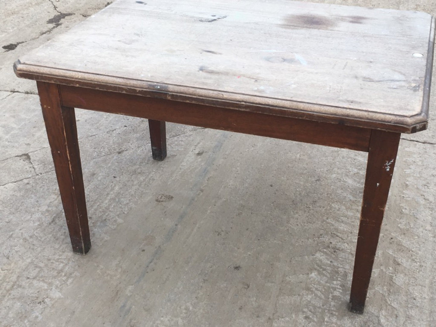 Reclaimed Old Vintage 4’3” Hardwood Kitchen Dining Table Straight Square Legs