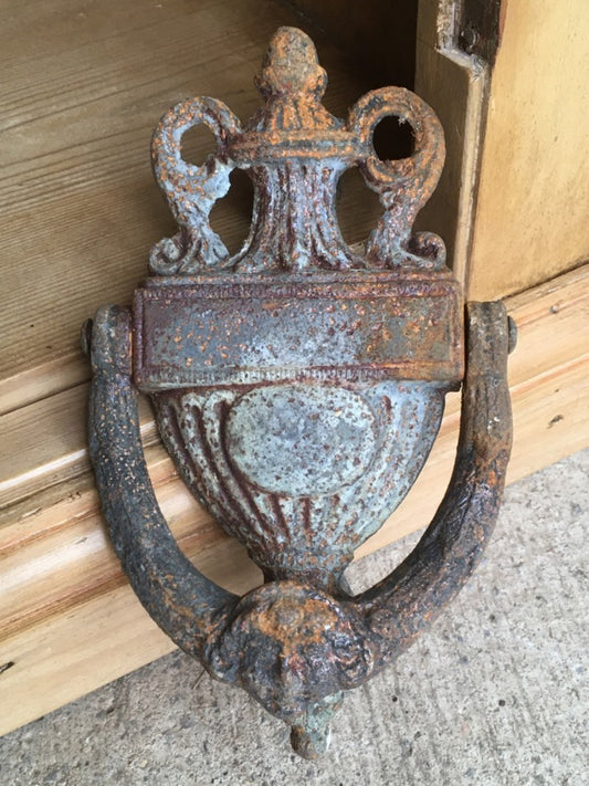 Antique Victorian Cast Iron Heavy Rusty Door Knocker Urn Shaped